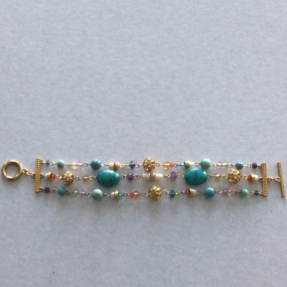 Woman’s Bracelet size 8” multi color stones real pearls and crystals